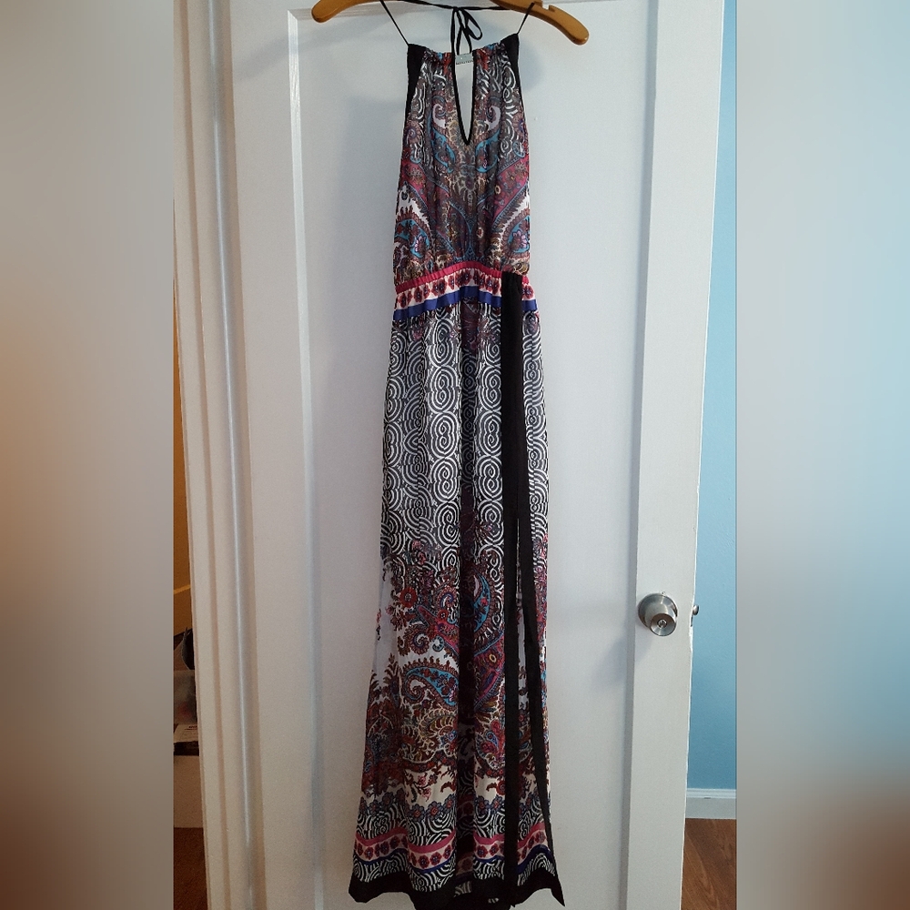 Bebe high low printed halter dress